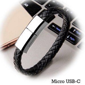 Men's black leather bracelet wit USB-C drive.